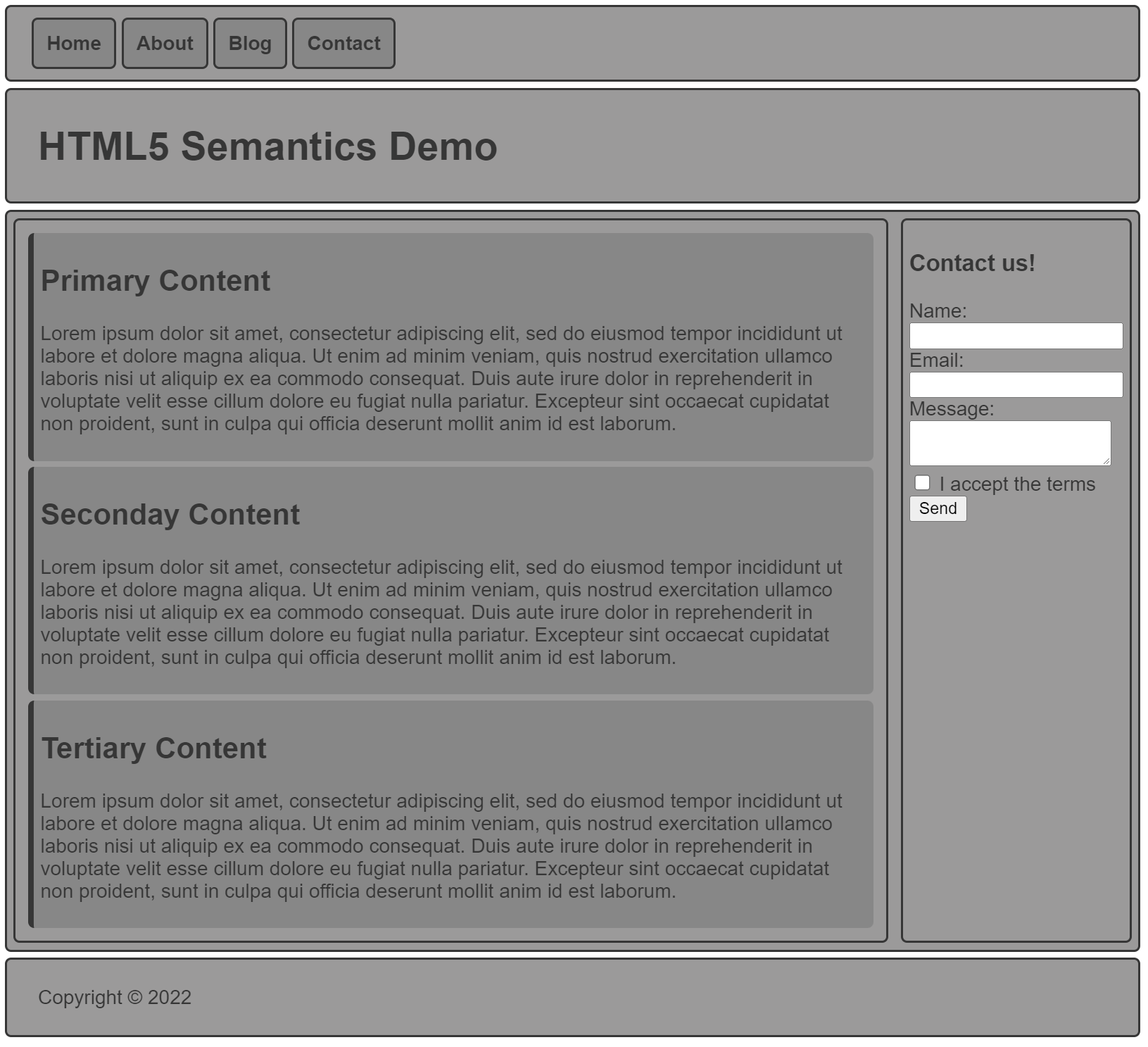 demo of semantics in HTML5
